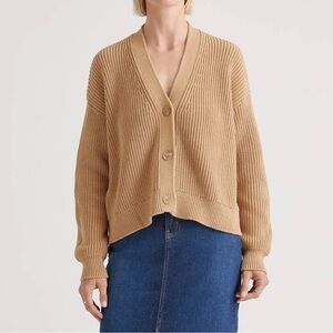 Quince Organic Cotton Fisherman Boxy Cropped Cardigan Size Small Women’s Sweater